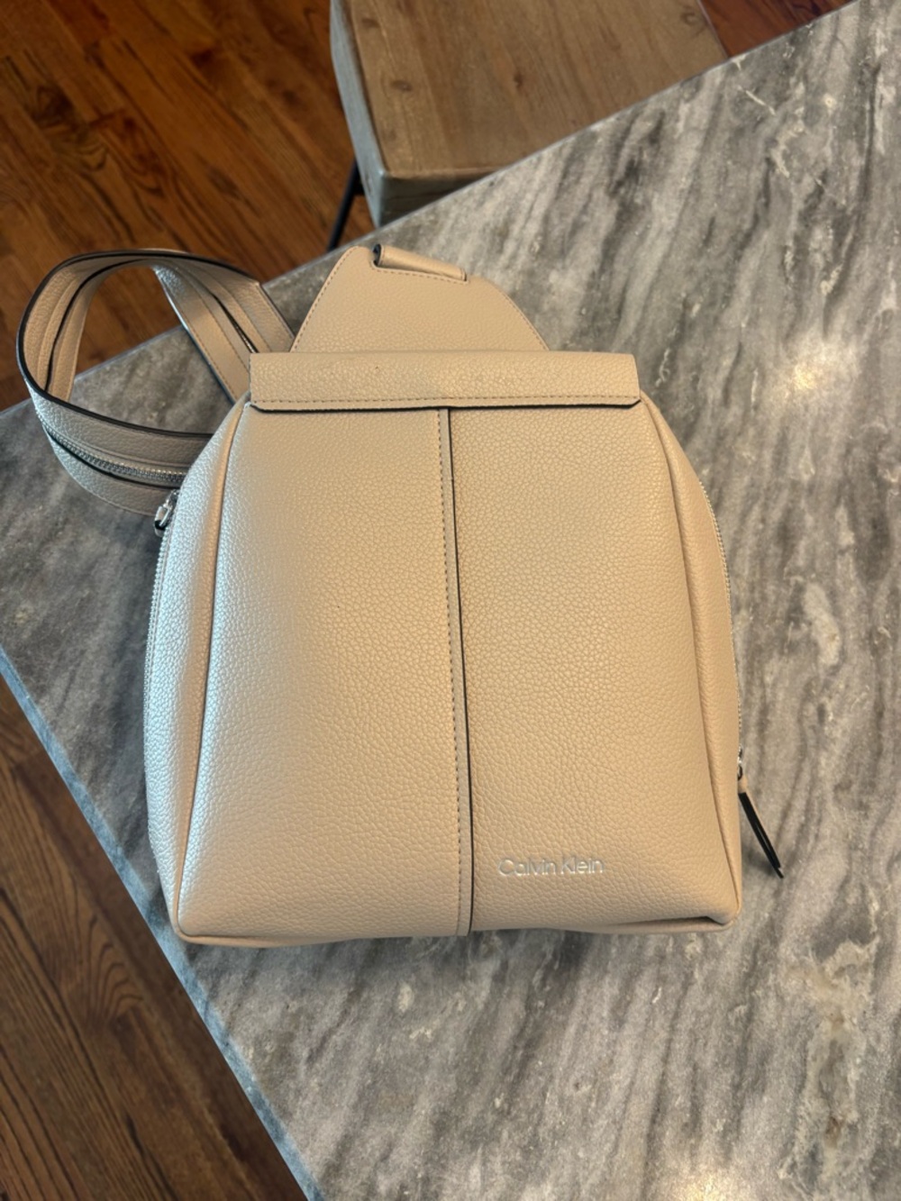 Calvin Klein Pebbled Beige Leather Backpack Purse